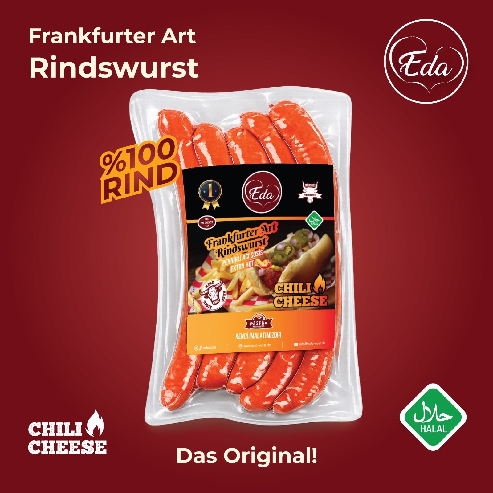 Halal Chili-Cheese Wurst: Scharfe Rindwurst mit Jalapeño